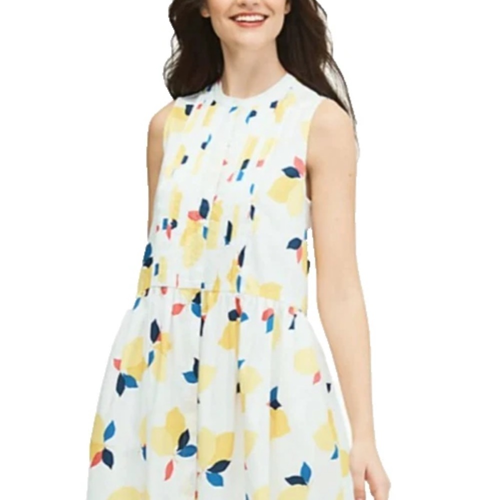 Kate Spade Lemon Print Sleeveless Shirt Dress XS Drop Waist Pockets Summer